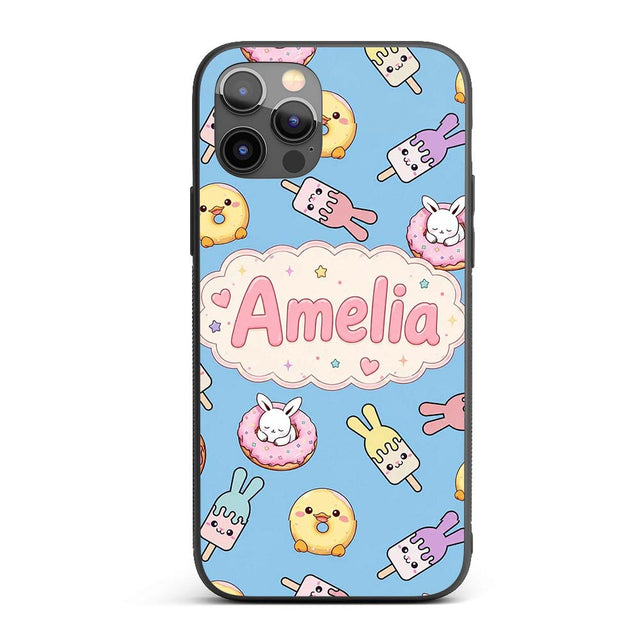 Cute Bunny Ice Cream Donut Chick Kawaii Seamless Custom Name Protective Phone Case Mobile Cover Durable Everyday Smartphone Shock Resistant