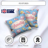 Custom Name Cute Bunny Ice Cream Donut Chick Kawaii Pattern Blue Square Filled Cushion Throw Pillow Sofa Bed Home Decor Zip Washable UK Made