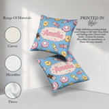 Custom Name Cute Bunny Ice Cream Donut Chick Kawaii Pattern Blue Square Filled Cushion Throw Pillow Sofa Bed Home Decor Zip Washable UK Made