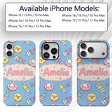Cute Bunny Ice Cream Donut Chick Kawaii Seamless Custom Name Protective Phone Case Mobile Cover Durable Everyday Smartphone Shock Resistant