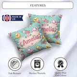 Custom Name Cute Bunny Ice Cream Donut Chick Kawaii Pattern Mint Square Filled Cushion Throw Pillow Sofa Bed Home Decor Zip Washable UK Made