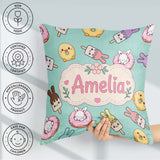 Custom Name Cute Bunny Ice Cream Donut Chick Kawaii Pattern Mint Square Filled Cushion Throw Pillow Sofa Bed Home Decor Zip Washable UK Made