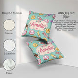 Custom Name Cute Bunny Ice Cream Donut Chick Kawaii Pattern Mint Square Filled Cushion Throw Pillow Sofa Bed Home Decor Zip Washable UK Made