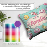 Custom Name Cute Bunny Ice Cream Donut Chick Kawaii Pattern Mint Square Filled Cushion Throw Pillow Sofa Bed Home Decor Zip Washable UK Made