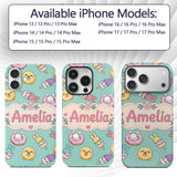 Cute Bunny Ice Cream Donut Chick Kawaii Seamless Custom Name Protective Phone Case Mobile Cover Durable Everyday Smartphone Shock Resistant