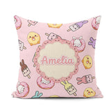 Custom Name Bunny Ice Cream Donut Chick Kawaii Seamless Pattern Square Filled Cushion Throw Pillow Sofa Bed Home Decor Zip Washable UK Made