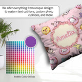 Custom Name Bunny Ice Cream Donut Chick Kawaii Seamless Pattern Square Filled Cushion Throw Pillow Sofa Bed Home Decor Zip Washable UK Made