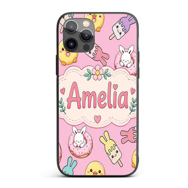 Cute Bunny Ice Cream Donut Chick Kawaii Seamless Custom Name Protective Phone Case Mobile Cover Durable Everyday Smartphone Shock Resistant
