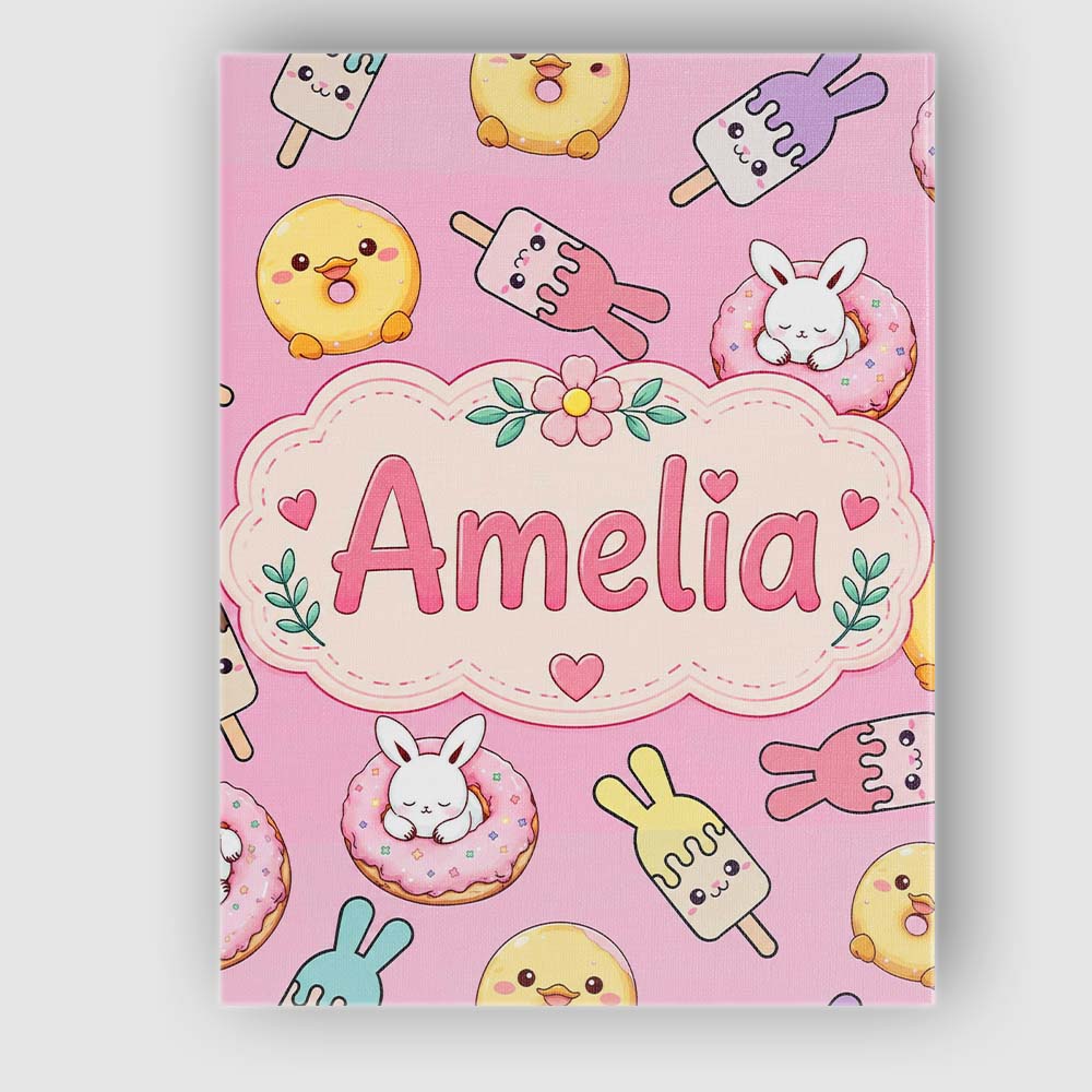 Personalised Name Cute Bunny Ice Cream Custom  Modern Room Accent Elegant Feature Canvas Wall Art Print Decor Picture Ready to Hang