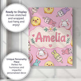 Personalised Name Cute Bunny Ice Cream Custom  Modern Room Accent Elegant Feature Canvas Wall Art Print Decor Picture Ready to Hang