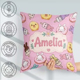 Custom Name Cute Bunny Ice Cream Donut Chick Kawaii Pattern Pink Square Filled Cushion Throw Pillow Sofa Bed Home Decor Zip Washable UK Made