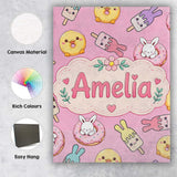 Personalised Name Cute Bunny Ice Cream Custom  Modern Room Accent Elegant Feature Canvas Wall Art Print Decor Picture Ready to Hang