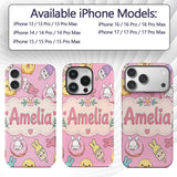 Cute Bunny Ice Cream Donut Chick Kawaii Seamless Custom Name Protective Phone Case Mobile Cover Durable Everyday Smartphone Shock Resistant