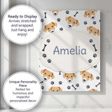 Personalised Name Cute Dog Faces Paw Prints Bones White Background Custom  Unique Canvas Wall Art Print Decor Picture Ready to Hang