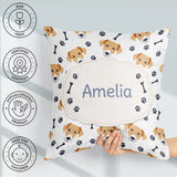 Custom Name Dog Faces Paw Prints Bones White Background Seamless Square Filled Cushion Throw Pillow Sofa Bed Home Decor Zip Washable UK Made