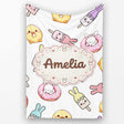 Cute Bunny Ice Cream Donut Chick Kawaii Seamless Pattern Grey  Personalised Custom Name Super Soft Fleece Blanket Bed Sofa Throw