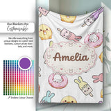 Cute Bunny Ice Cream Donut Chick Kawaii Seamless Pattern Grey  Personalised Custom Name Super Soft Fleece Blanket Bed Sofa Throw