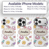 Cute Bunny Ice Cream Donut Chick Kawaii Seamless Custom Name Protective Phone Case Mobile Cover Durable Everyday Smartphone Shock Resistant