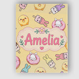 Personalised Name Cute Bunny Donut Ice Custom  Modern Room Accent Elegant Feature Canvas Wall Art Print Decor Picture Ready to Hang