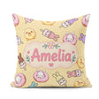 Custom Name Bunny Donut Ice Cream Kawaii Dessert Seamless Yellow Square Filled Cushion Throw Pillow Sofa Bed Home Decor Zip Washable UK Made