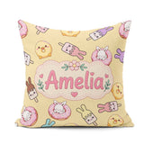 Custom Name Bunny Donut Ice Cream Kawaii Dessert Seamless Yellow Square Filled Cushion Throw Pillow Sofa Bed Home Decor Zip Washable UK Made