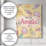 Personalised Name Cute Bunny Donut Ice Custom  Modern Room Accent Elegant Feature Canvas Wall Art Print Decor Picture Ready to Hang