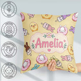 Custom Name Bunny Donut Ice Cream Kawaii Dessert Seamless Yellow Square Filled Cushion Throw Pillow Sofa Bed Home Decor Zip Washable UK Made