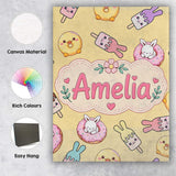 Personalised Name Cute Bunny Donut Ice Custom  Modern Room Accent Elegant Feature Canvas Wall Art Print Decor Picture Ready to Hang
