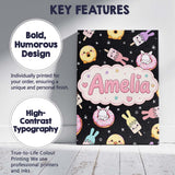 Personalised Name Cute Bunny Donut Ice Custom  Modern Room Accent Elegant Feature Canvas Wall Art Print Decor Picture Ready to Hang