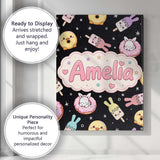 Personalised Name Cute Bunny Donut Ice Custom  Modern Room Accent Elegant Feature Canvas Wall Art Print Decor Picture Ready to Hang