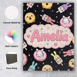 Personalised Name Cute Bunny Donut Ice Custom  Modern Room Accent Elegant Feature Canvas Wall Art Print Decor Picture Ready to Hang
