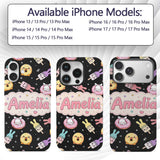 Cute Bunny Donut Ice Cream Kawaii Printed Design Custom Name Protective Phone Case Mobile Cover Durable Everyday Smartphone Shock Resistant
