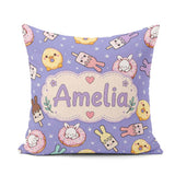 Custom Name Bunny Donut Ice Cream Kawaii Dessert Seamless Purple Square Filled Cushion Throw Pillow Sofa Bed Home Decor Zip Washable UK Made