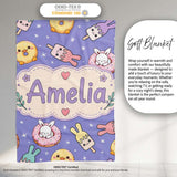 Cute Bunny Donut Ice Cream Kawaii Dessert Seamless Pattern Purple  Personalised Custom Name Super Soft Fleece Blanket Bed Sofa Throw