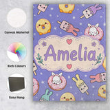 Personalised Name Cute Bunny Donut Ice Custom  Modern Room Accent Elegant Feature Canvas Wall Art Print Decor Picture Ready to Hang