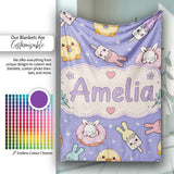 Cute Bunny Donut Ice Cream Kawaii Dessert Seamless Pattern Purple  Personalised Custom Name Super Soft Fleece Blanket Bed Sofa Throw
