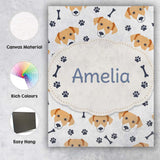 Personalised Name Cute Dog Faces Paw Prints Bones White Background Custom  Unique Canvas Wall Art Print Decor Picture Ready to Hang