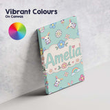 Personalised Name Cute Rainbow Bunny Flower Custom  Bespoke Interior Contemporary Canvas Wall Art Print Decor Picture Ready to Hang