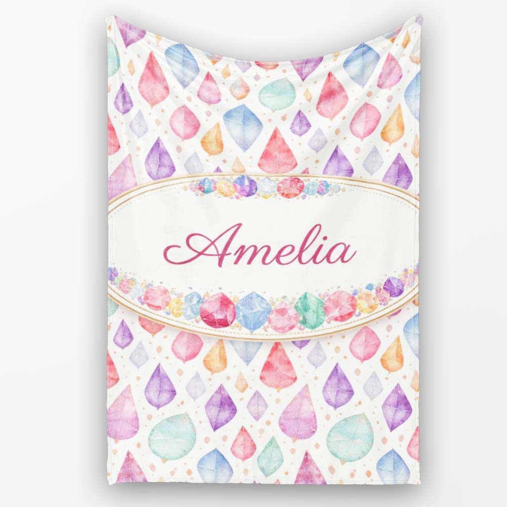 Soft Pastel Gemstone Seamless Light Background Watercolor Crystal  Personalised Custom Name Super Soft Fleece Blanket Bed Sofa Throw