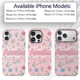 Cute Rainbow Bunny Flower Easter Egg Seamless Custom Name Protective Phone Case Mobile Cover Durable Everyday Smartphone Shock Resistant