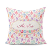 Custom Name Pastel Gemstone Seamless Light Background Watercolor Square Filled Cushion Throw Pillow Sofa Bed Home Decor Zip Washable UK Made