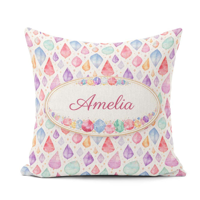 Custom Name Pastel Gemstone Seamless Light Background Watercolor Square Filled Cushion Throw Pillow Sofa Bed Home Decor Zip Washable UK Made