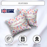 Custom Name Pastel Gemstone Seamless Light Background Watercolor Square Filled Cushion Throw Pillow Sofa Bed Home Decor Zip Washable UK Made
