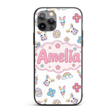 Cute Rainbow Bunny Flower Easter Egg Seamless Custom Name Protective Phone Case Mobile Cover Durable Everyday Smartphone Shock Resistant