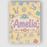 Personalised Name Cute Rainbow Bunny Flower Custom  Bespoke Interior Contemporary Canvas Wall Art Print Decor Picture Ready to Hang