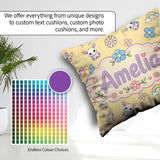 Custom Name Cute Rainbow Bunny Flower Easter Egg Seamless Yellow Square Filled Cushion Throw Pillow Sofa Bed Home Decor Zip Washable UK Made