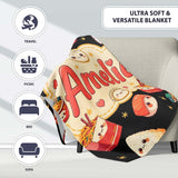 Cute Kawaii Sushi Ramen Dumpling Asian Food Seamless Pattern Black  Personalised Custom Name Super Soft Fleece Blanket Bed Sofa Throw