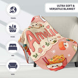 Cute Kawaii Sushi Ramen Dumpling Asian Food Seamless Pattern Peach  Personalised Custom Name Super Soft Fleece Blanket Bed Sofa Throw