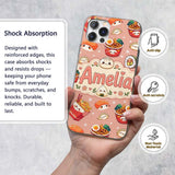 Cute Kawaii Sushi Ramen Dumpling Printed Design Custom Name Protective Phone Case Mobile Cover Durable Everyday Smartphone Shock Resistant