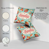 Custom Name Kawaii Sushi Ramen Dumpling Asian Food Seamless Teal Square Filled Cushion Throw Pillow Sofa Bed Home Decor Zip Washable UK Made